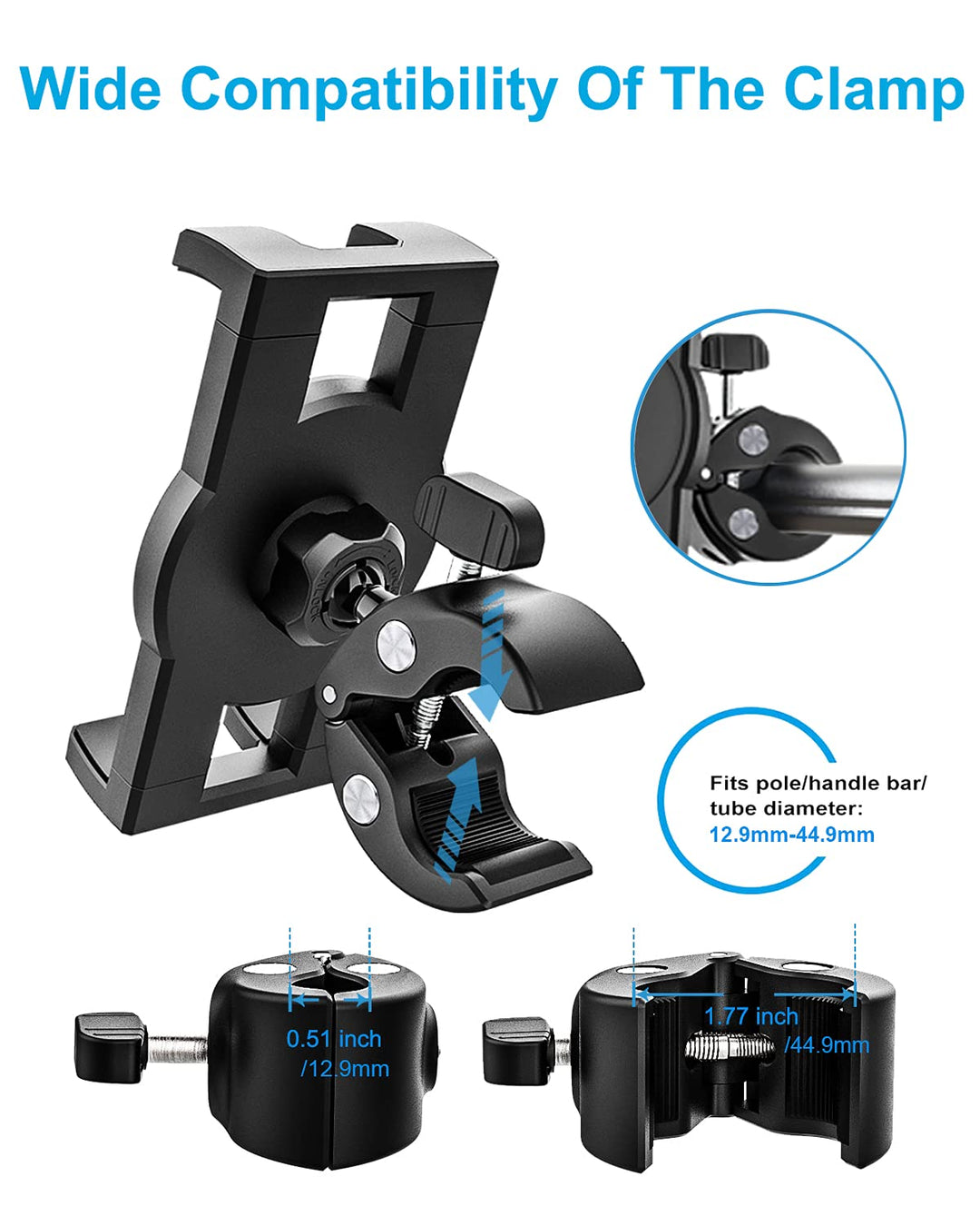 Bike Tablet Mount, Motorcycle Bicycle Tablet Holder, Cycling Handlebar Tablet Clamp with 360 Rotation for iPad Pro/Air/Mini, iPhone, Samsung Galaxy Tabs, More 4.7-13 Cellphones and Tablets