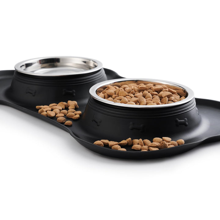 Pet Dog Bowls 2 Stainless Steel Dog Bowl with No Spill Non-Skid Silicone Mat + Pet Food Scoop Water and Food Feeder Bowls for Feeding Small Medium Large Dogs Cats Puppies (S, Black)
