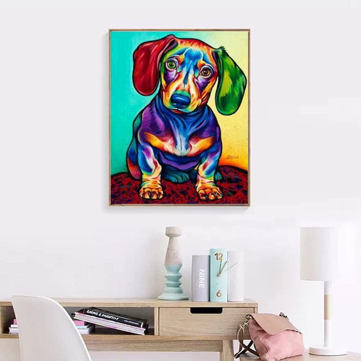DIY 5D Diamond Art Painting by Number Kits for Adults, Dachshund Sausage Dog Diamond Art Painting Kits Round Drill Diamond Art Kits Picture Arts Craft for Home Wall Art Decor 11.8x15.7 Inch