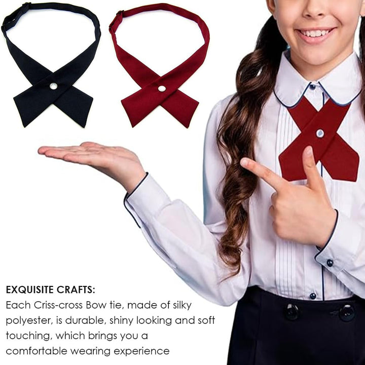 2 Pcs Cross Tie Work Tie Adjustable School Uniform Business Bow Tie Perfect for Party Shirt Accessories for Women or Girls
