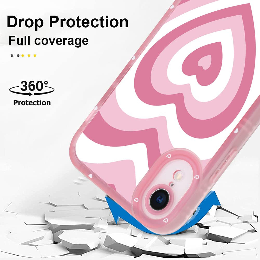 Soft Case for iPhone XR All Round Shock Absorption Protection Flexible TPU Cover with Pink Heart Design Anti-Scratch Slim iPhone XR Case for Women Girls - Pink