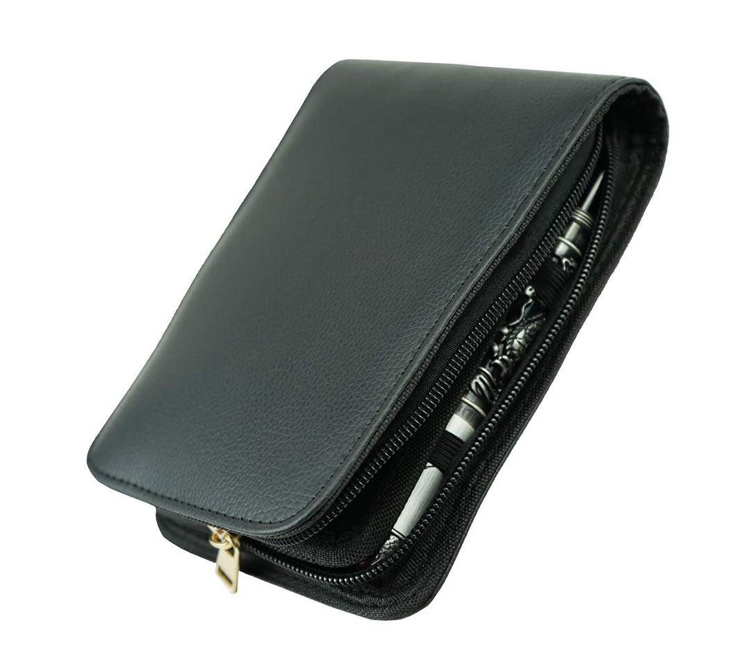 12 Fountain Pen Case PU Leather, Rollerball Pen Display Holder Bag, Pouch Large Capacity for Your Collection - Black