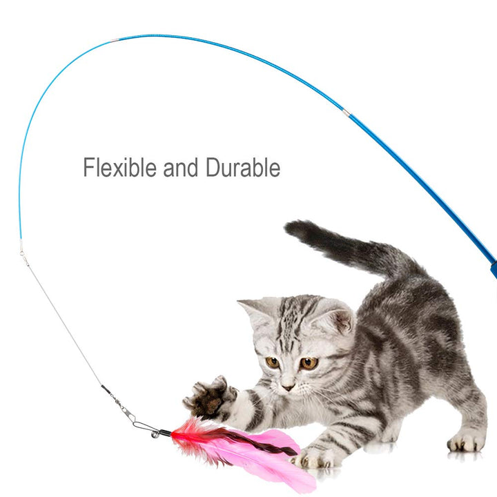 Cat Toys Feather Toy, 2PCS Retractable Wand and 10PCS Replacement Teaser with Bell Refills, Interactive Catcher and Funny Exercise for Kitten.