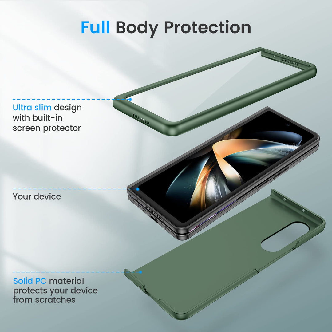 for Galaxy Z Fold 4 Case, Full Body Cover with Built-in Screen Protector Hard PC Ultra-Thin Anti-Scratches Shockproof Protective Phone Case for Samsung Galaxy Z Fold 4, Midnight Green