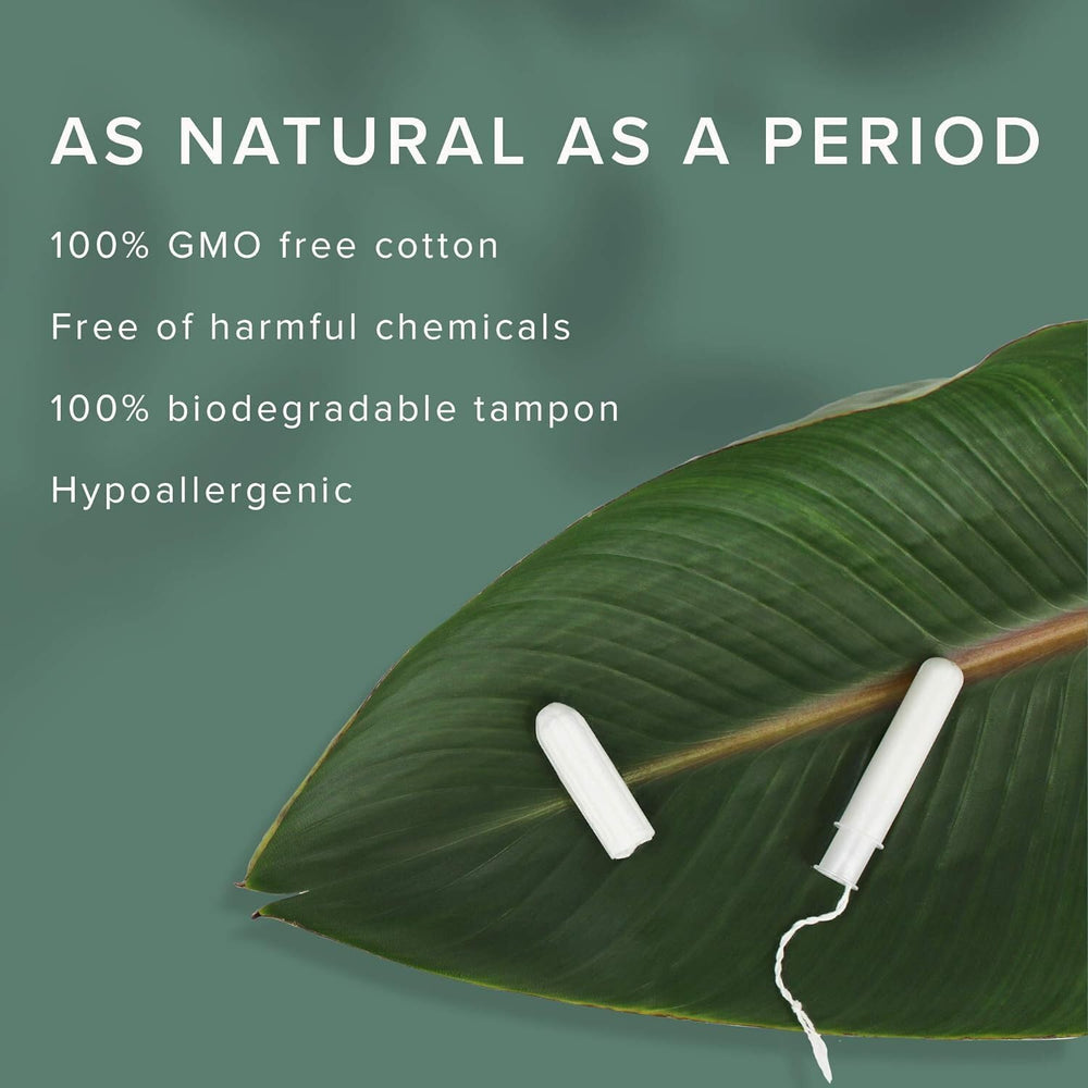 100% Natural Cotton Tampons - Regular Absorbency with leak proof protection - Compact BPA-Free Applicator - Unscented & Free from Chlorine, Toxin - 16 Count