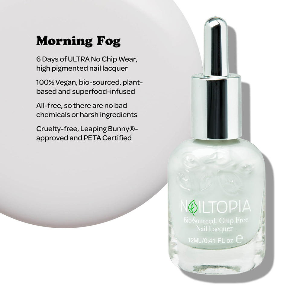 - Plant-Based Chip Free Nail Lacquer - Non Toxic, Bio-Sourced, Long-Lasting, Strengthening Polish - Morning Fog (Pastel Grey) - 0.41oz