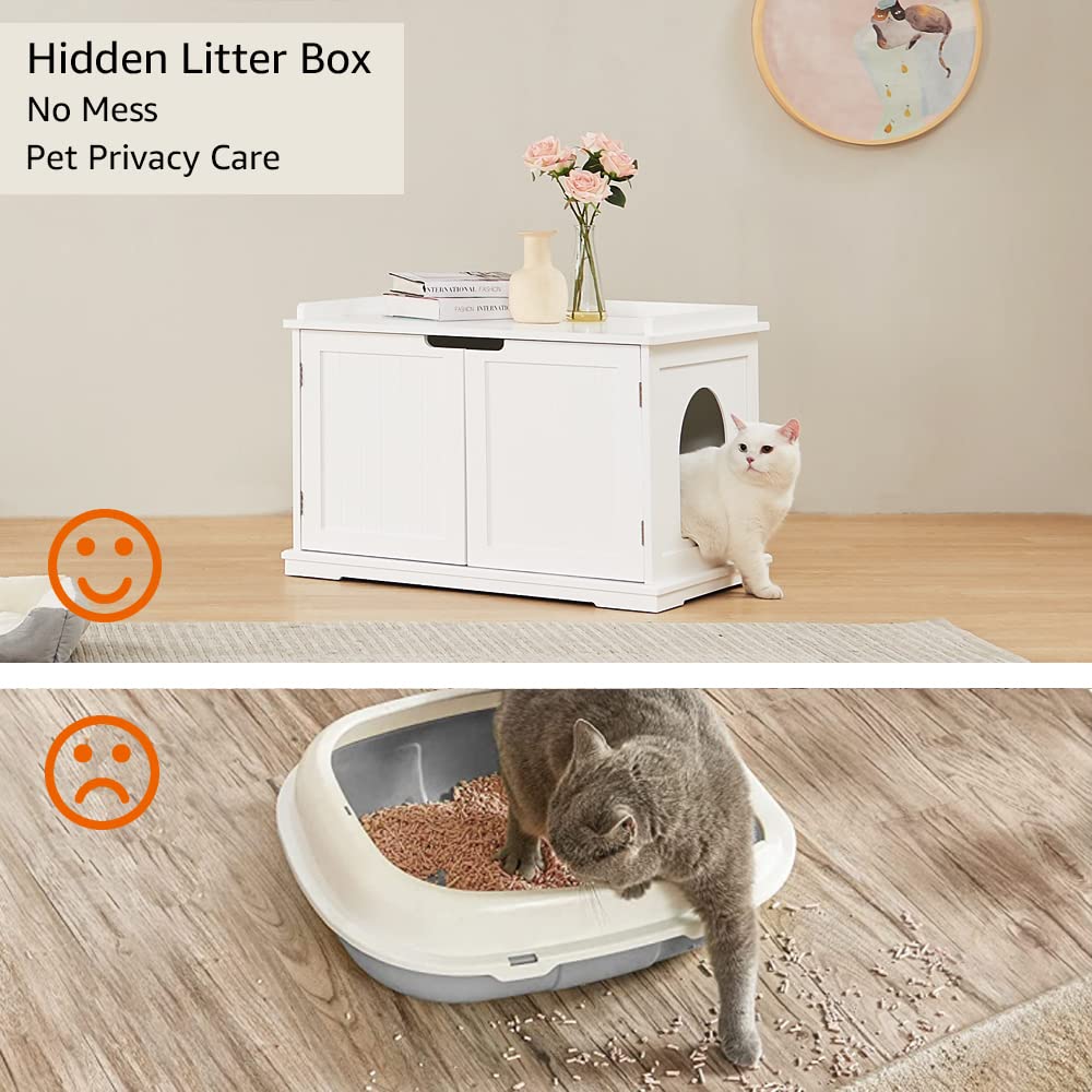 Cat Litter Box Enclosure Furniture, Cat Washroom, Hidden Litter Box Cover, Cabinet for Large Cat, Dog Proof Cat Litter Boxes, Hideaway Litter Box, Cat House, White