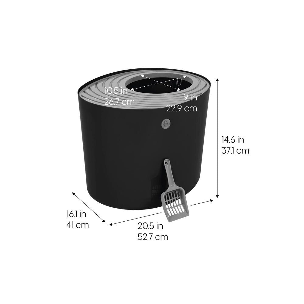 USA Cat Litter Box, Top Entry Litter Box with Scoop, Stylish Round Cat Litter Box Enclosure, Kitty Litter Box, Black/Gray