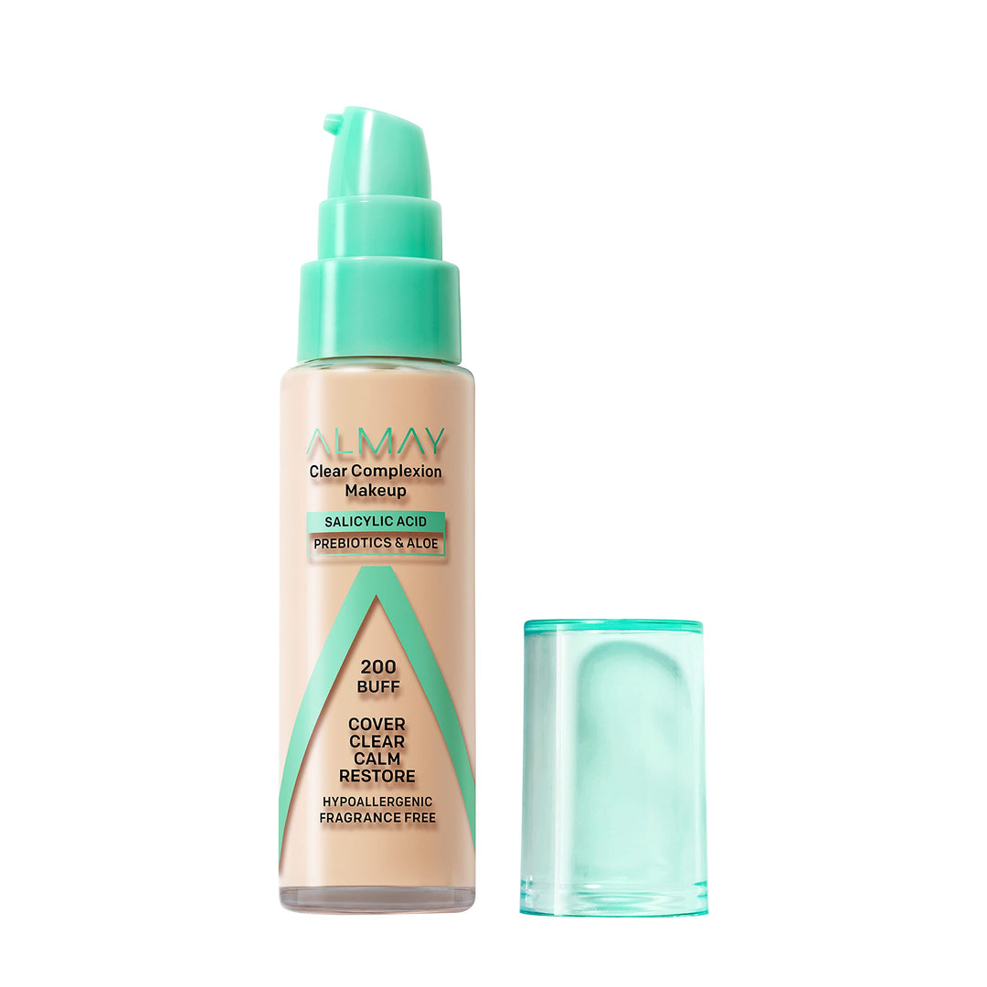 Clear Complexion Acne Foundation Makeup with Salicylic Acid - Lightweight, Medium Coverage, Hypoallergenic, Fragrance Free, for Sensitive Skin , 200 Buff, 1 fl oz.