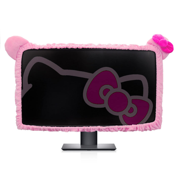23'' - 34'' Computer Monitor Protective Cover with Cat Ear Design, Cute Monitor Dust Cover with Furry Design, Elastic Dustproof, Suitable for PC, Tablet, TV