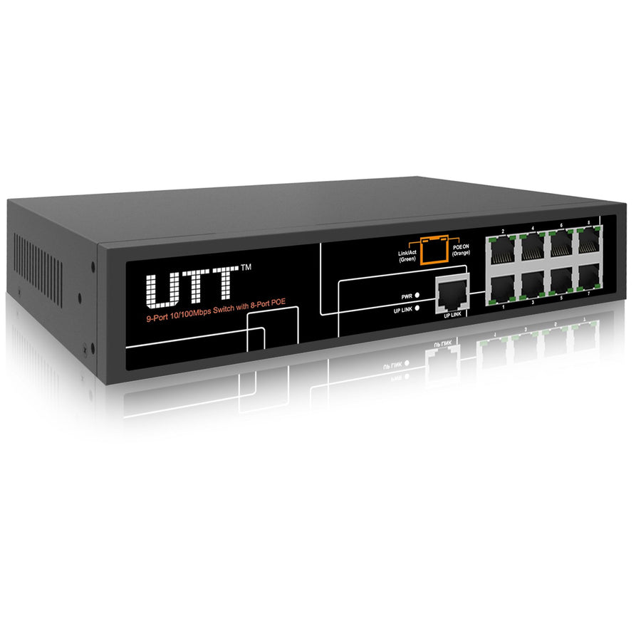 S1081P Unmanaged PoE Switch with (8 PoE Ports | 1 Ethernet Uplink Port) – 120W– 802.3af/at – for IP Camera & AP