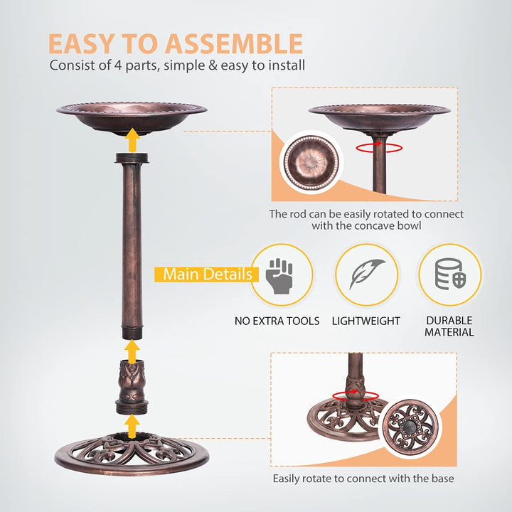 28 Inch Height Polyresin Lightweight Antique Outdoor Garden Bird Bath Bronze