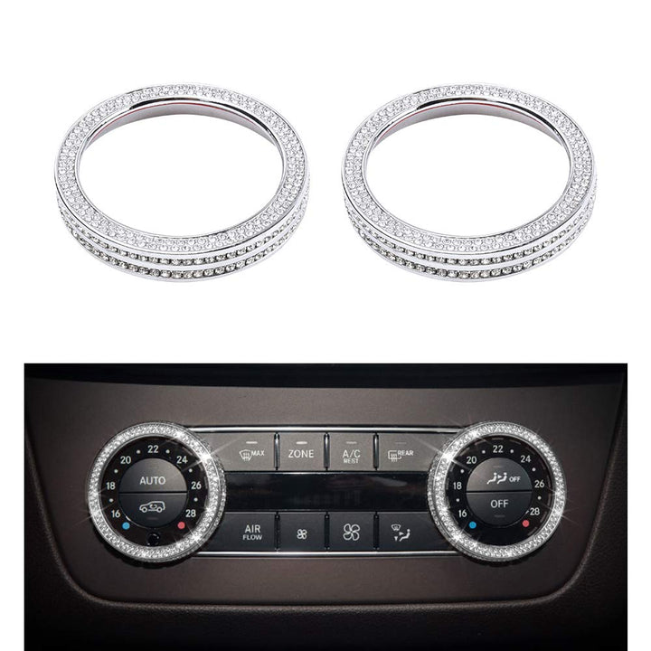 Bling Air Conditioner Switch Knob Cover for Mercedes Crystal Metal Air Conditioning Knob Decor Covers Fit for Mercedes-Benz C-Class E-Class CLA CLS GLA GLK GLC GLS GLE 2 Pack