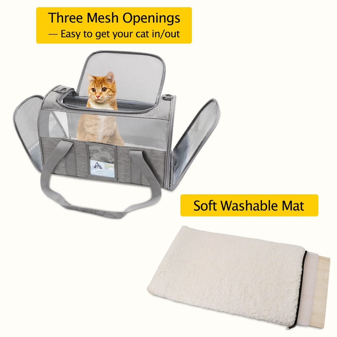 Cat Carrier,Dog Carriers for Small Dogs Medium Cats Pet Carrier up to 15 Lbs, TSA Airline Approved Cat Carrier Soft, Cat Dog Crate Travel Bag,Grey