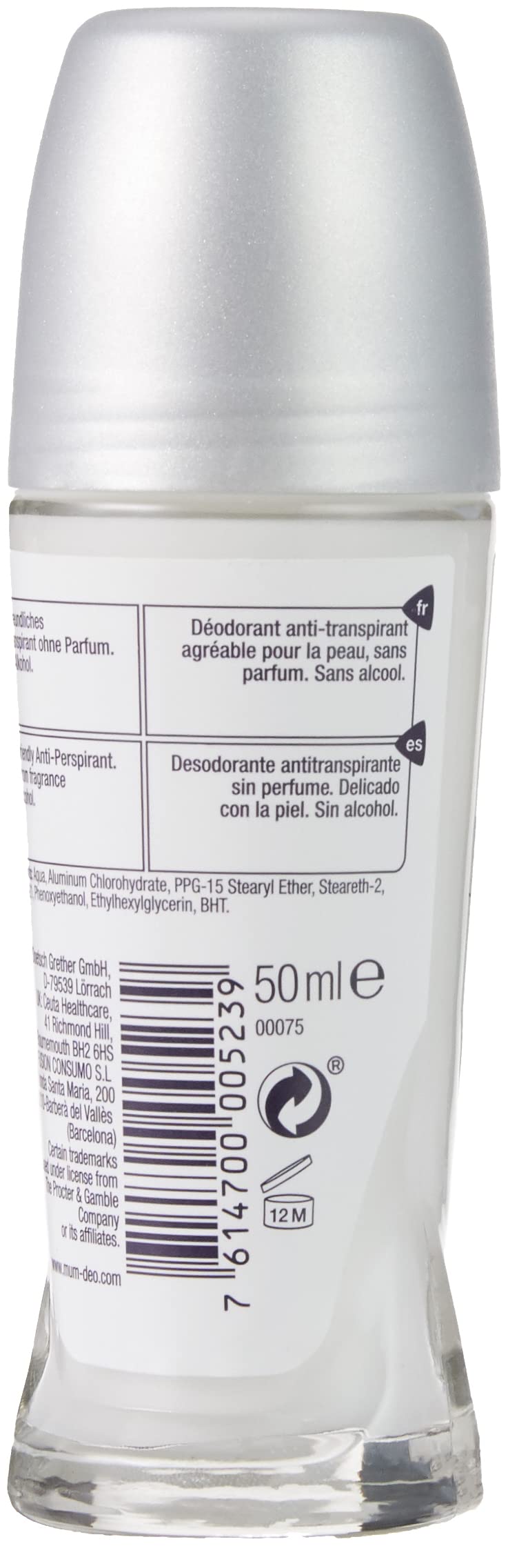Mum Unperfumed Roll On antiperspirant 50ml