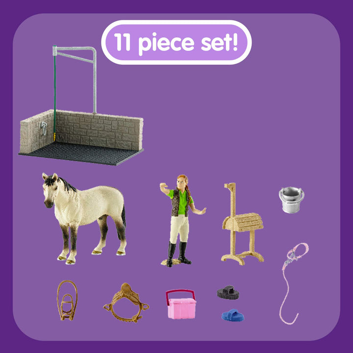 Horse Club, Horse Gifts for Girls and Boys, Horse Wash Area Horse Set with Horse Figurine, 11 pieces, Ages 5+