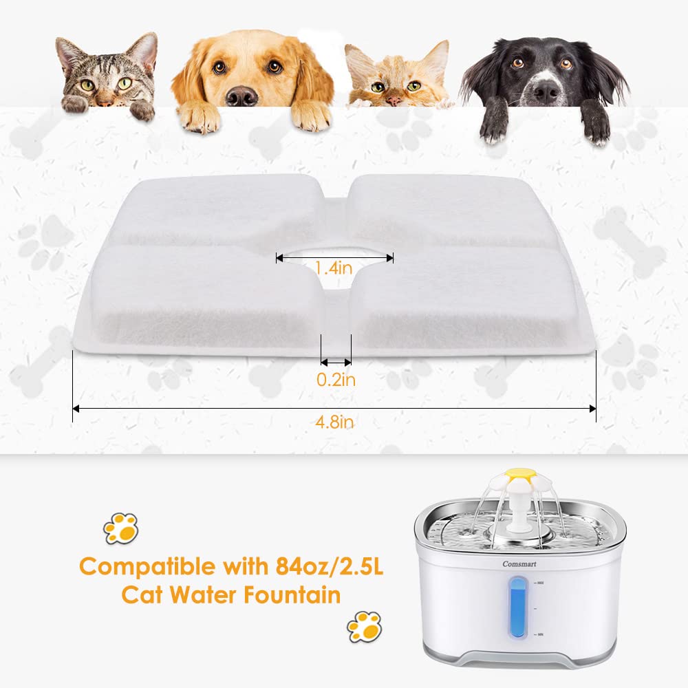 Pet Fountain Filter Set, 3 Triple Filtration System Replacement Cat Water Fountain Filters for Square 84oz/2.5L Automatic Pet Fountain Cat Water Fountain (Pack of 8)