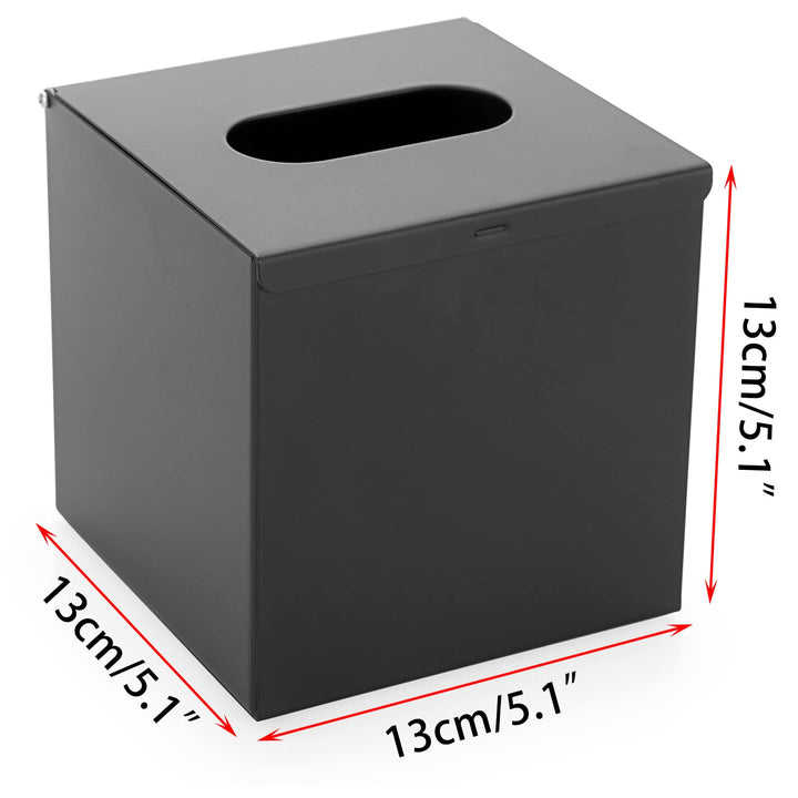 Square Tissue Box Cover - Stylish Cube Stainless Steel Tissue Box Holder, Modern Metal Facial Tissue Holder for Dresser Table Night Stand Bathroom Vanity Home Office Bar Wall Decor, Black