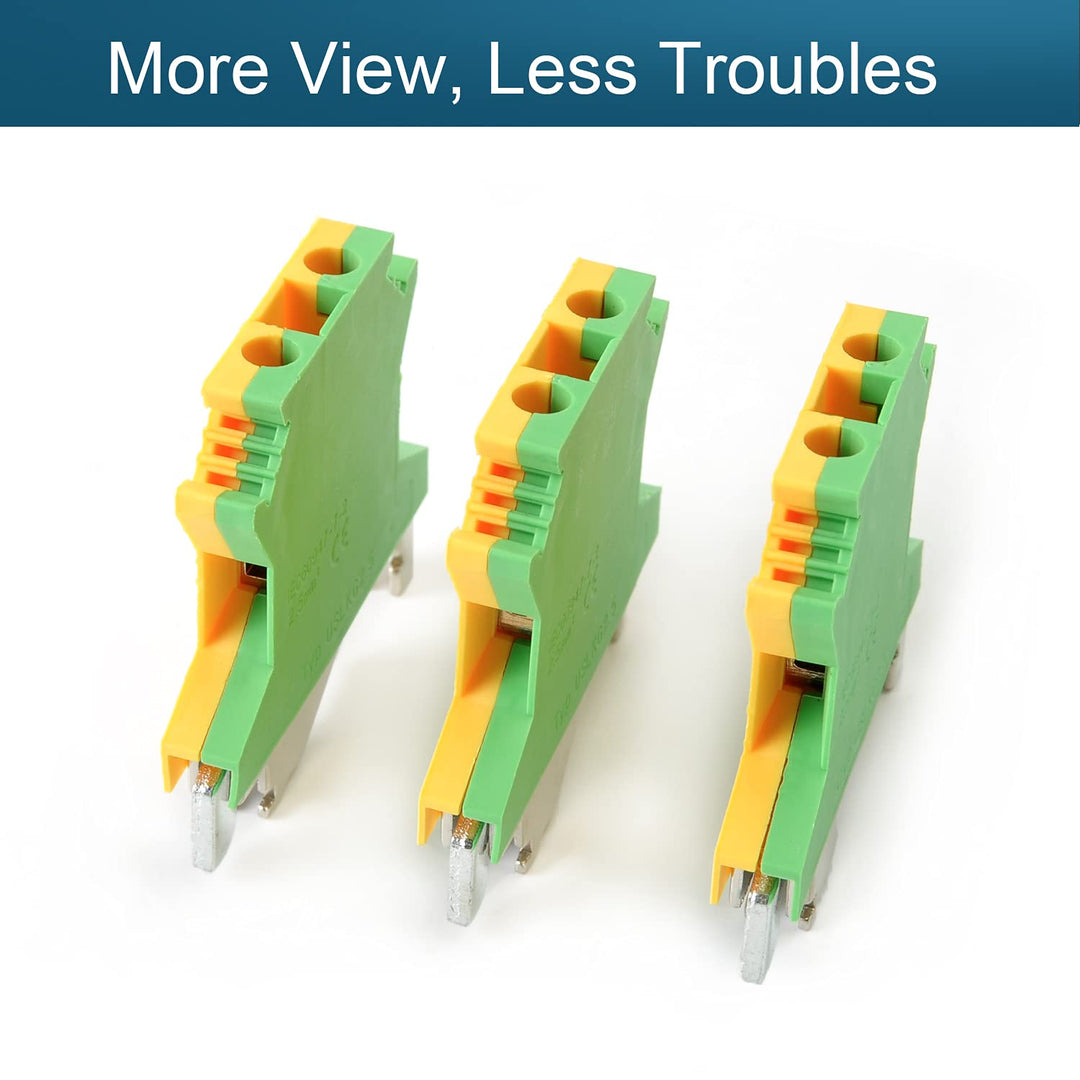 25Pcs USLKG2.5 0.2-4mm2 DIN Rail Mount Grounding Terminal Block DIN Rail Terminal Blocks Screw Clamp Connector, 800V 34A, Yellow-Green