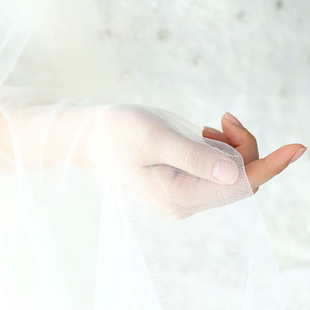Wedding Veil Comb Bridal Cathedral Veil 1 Tier Drop Veil Wedding Rhinestones Hair Comb for Brides, 118 Inches (Ivory-Raw Cut)