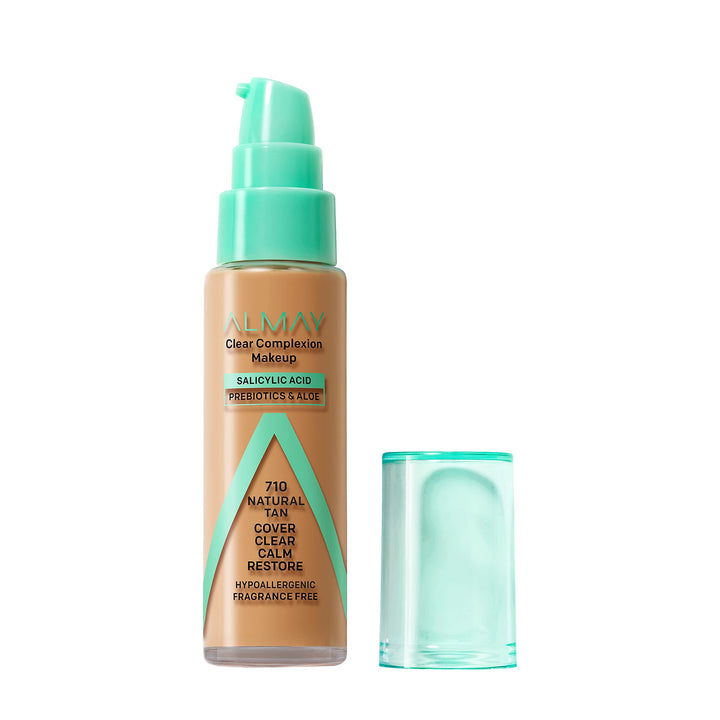 Clear Complexion Acne Foundation Makeup with Salicylic Acid - Lightweight, Medium Coverage, Hypoallergenic, Fragrance Free, for Sensitive Skin , 710 Natural Tan, 1 fl oz.