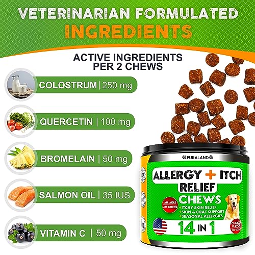 Dog Allergy Relief Chews - Dog Itch Relief - Omega 3 Fish Oil + Probiotics - Itchy Skin - Seasonal Allergies - Anti Itch Support & Hot Spots - Immune Supplement for Dogs