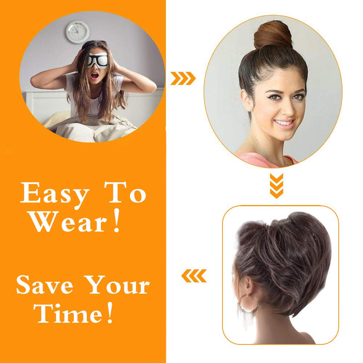Hair Bun Ponytail Straight Bun Hair Pieces for Women Short Ponytail Bun Hair Extensions Tousled Updo Bun Hairpieces With Elastic Rubber Band Hair Accessories (Brown Black)