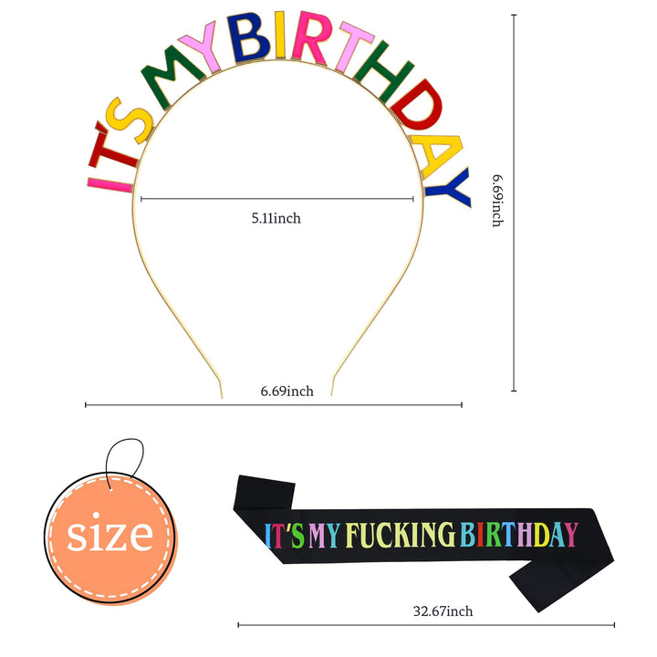 Black It's My Birthday Sash Tiara Crown Headband Kit for Women Birthday Girls Princess, Summer Happy Birthday Girl Party Gifts Decorations