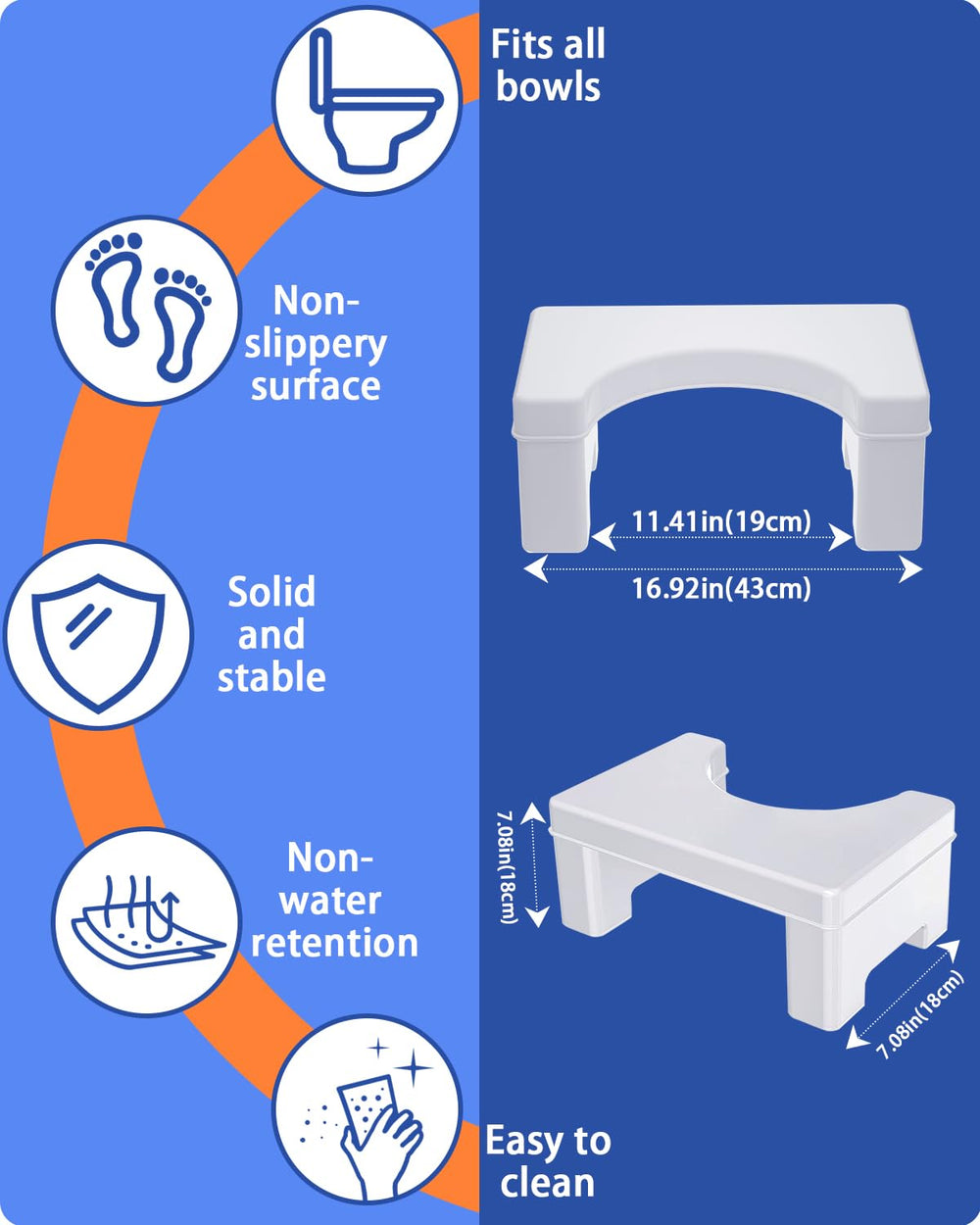 Toilet Stool, Detachable Toilet Potty Step Stool for Adults and Kids,7Tall Heavy Duty Plastic Portable Squatting Poop Foot Stool , Bathroom Non-Slip Toilet Assistance Step Stool - Modern Sleek Design