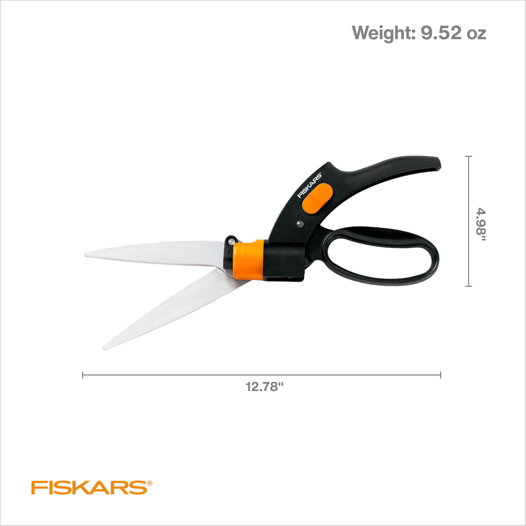 Shear Ease Grass Shears - 5 Stainless Steel Blades - 360-Degree Swivel Blade Plant Cutting Scissors - Garden Shears and Grass Cutter, Black