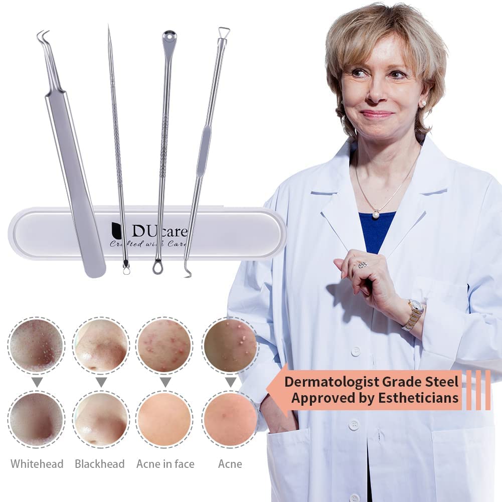 Blackhead Remover Pimple Popper Tool Kit 4pcs Professional Medical Grade Stainless Pimple Extractor Tool for Blackhead, Whitehead Extractors, Zit, Blemish Comedone Removal