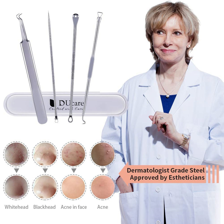 Blackhead Remover Pimple Popper Tool Kit 4pcs Professional Medical Grade Stainless Pimple Extractor Tool for Blackhead, Whitehead Extractors, Zit, Blemish Comedone Removal