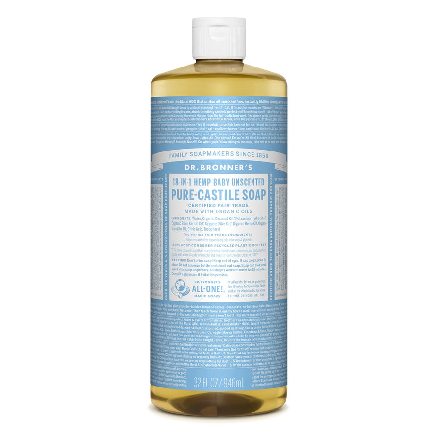 - Pure-Castile Liquid Soap (Baby Unscented, 32 ounce, 2-Pack) - Made with Organic Oils, 18-in-1 Uses: Face, Hair, Laundry and Dishes, For Sensitive Skin and Babies, No Added Fragrance