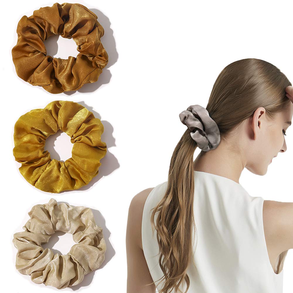Silk Satin Scrunchies Women Hair Ties - Big Scrunchy Ponytail Holder No Crease Hair Bands Soft Elastic No Hurt Your Hair for Vsco Girl Women Beige Gray Dard Yellow Light Yellow