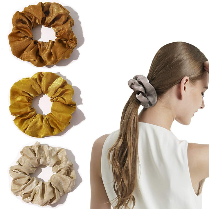 Silk Satin Scrunchies Women Hair Ties - Big Scrunchy Ponytail Holder No Crease Hair Bands Soft Elastic No Hurt Your Hair for Vsco Girl Women Beige Gray Dard Yellow Light Yellow