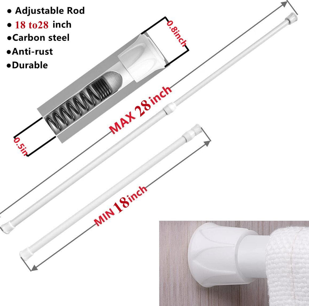 2 Pack Spring Tension Curtain Rods 18 to 28 inches Adjustable,Heavy Duty Small Short Tension Curtain Rod for Windows,Closet,Bathroom,Kitchen,Doorway,Cupboard Bars(White)