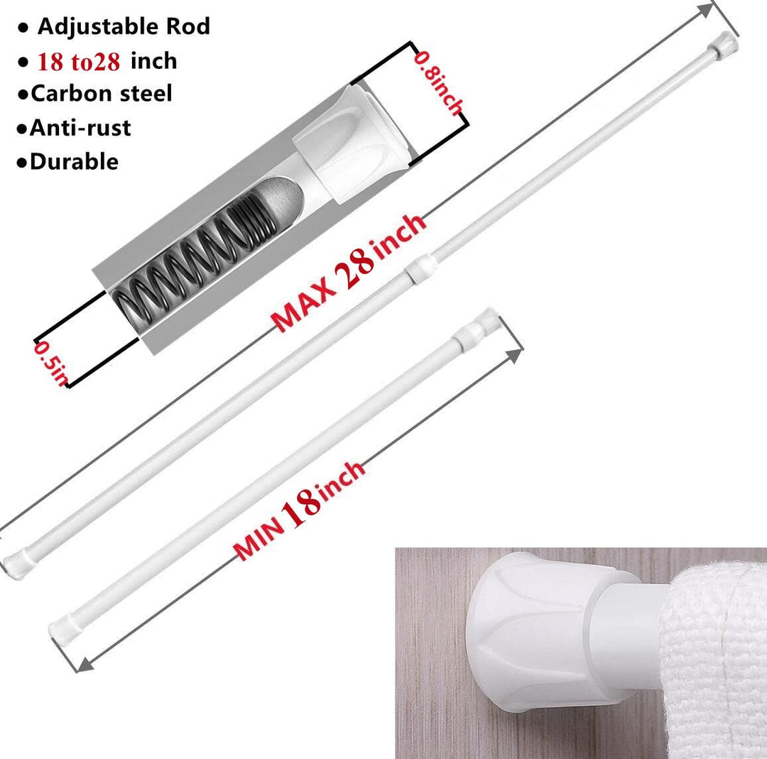 2 Pack Spring Tension Curtain Rods 18 to 28 inches Adjustable,Heavy Duty Small Short Tension Curtain Rod for Windows,Closet,Bathroom,Kitchen,Doorway,Cupboard Bars(White)