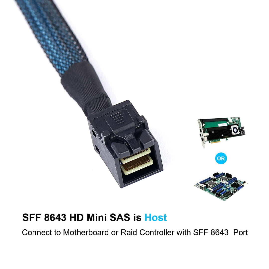 SFF-8643 to SATA:0.5M Mini SAS to SATA Cable Mini SAS Breakout Cable SFF 8643 to SATA Mini SAS HD to SATA SAS to 4X SATA Breakout Cable (1.6FT)