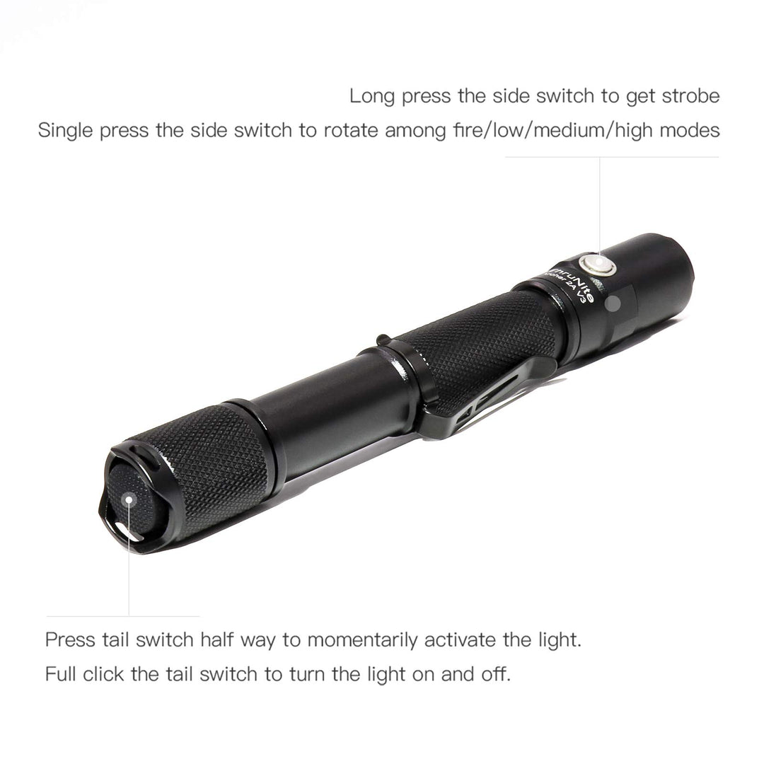 LED Flashlight Archer 2A V3, 500 Lumens Mini AA Flashlight with Lanyard, IPX8 Water-Resistant Dual Switch Outdoor Flash Light for Hiking, Camping, Everyday Use, EDC - CW