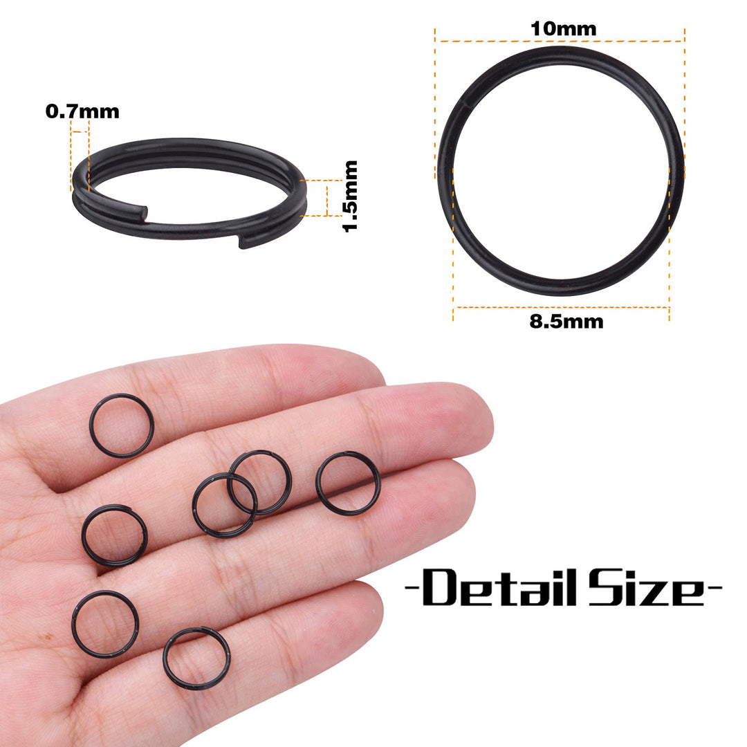 200pcs 10 mm Split Rings Alloy Double Loop Jump Rings Keychain Ring Connectors for DIY Arts Crafts Organization Home Car Office Keys Attachment, Black
