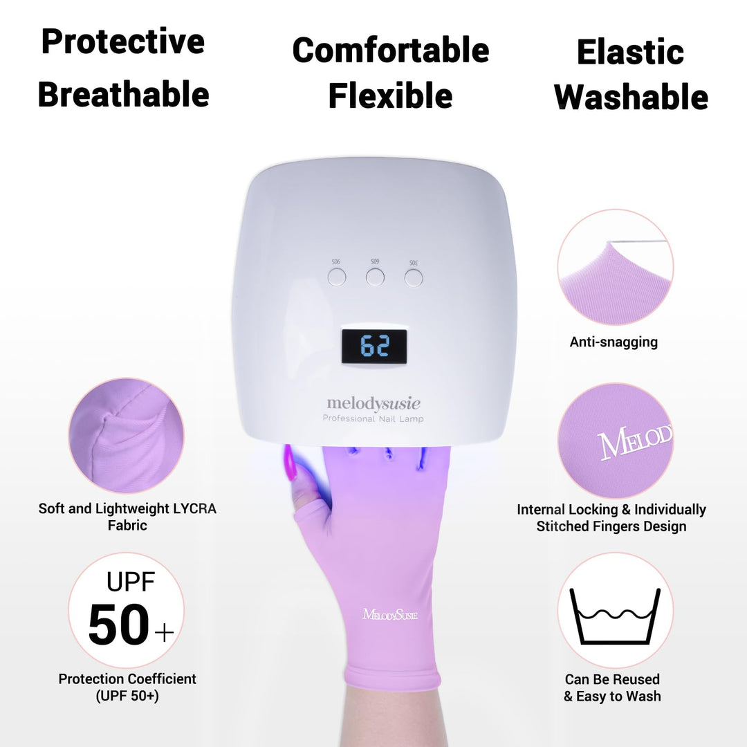 UV Glove for Gel Nail Lamp, Professional UPF50+ UV Protection Gloves for Manicures, Nail Art Skin Care Fingerless Anti UV Glove Protect Hands from UV Harm (Purple)