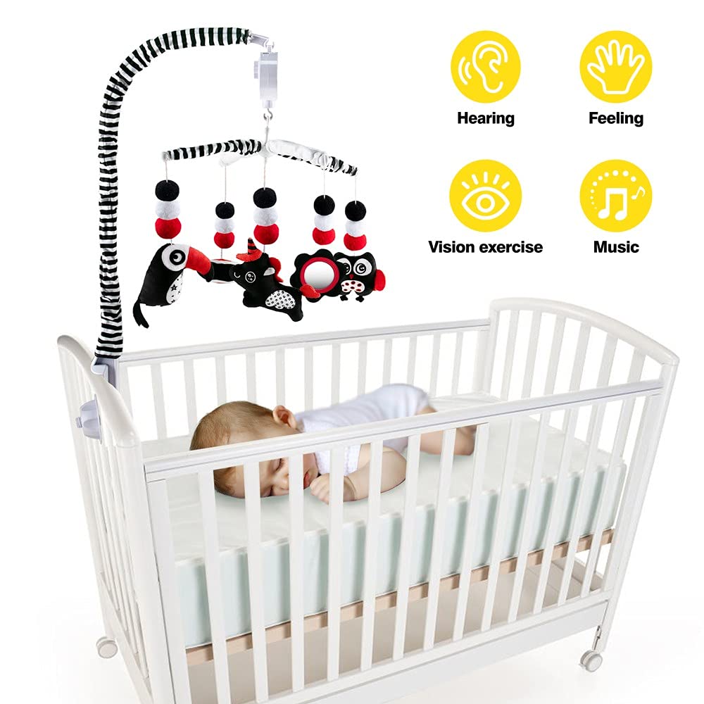 Baby Crib Mobile Unisexbaby, Nursery Baby Mobile for Crib, High Contrast Black & White for Girls Boys 0-24 Months Infant Newborn Montessori Portable Cot Mobile Decor Hanging Rotating Plush Toys
