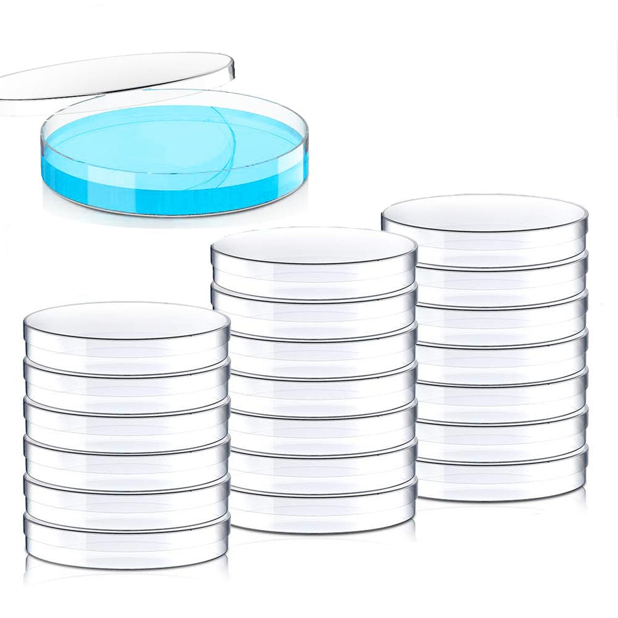 20 Pack Sterile Plastic Petri Dishes with Lid, 90mm Dia x 15mm Deep