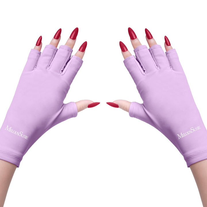 UV Glove for Gel Nail Lamp, Professional UPF50+ UV Protection Gloves for Manicures, Nail Art Skin Care Fingerless Anti UV Glove Protect Hands from UV Harm (Purple)