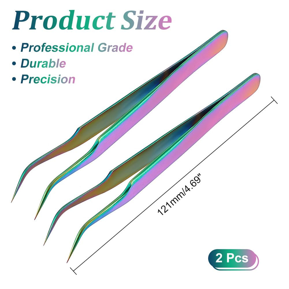 2pcs Stainless Steel Curved Pointed Craft Tweezer Rainbow Sticker Picking Tool Tweezer for DIY Craft Precision Tweezers Jewelry Making Electronics and Laboratory Works 12.1x0.95cm