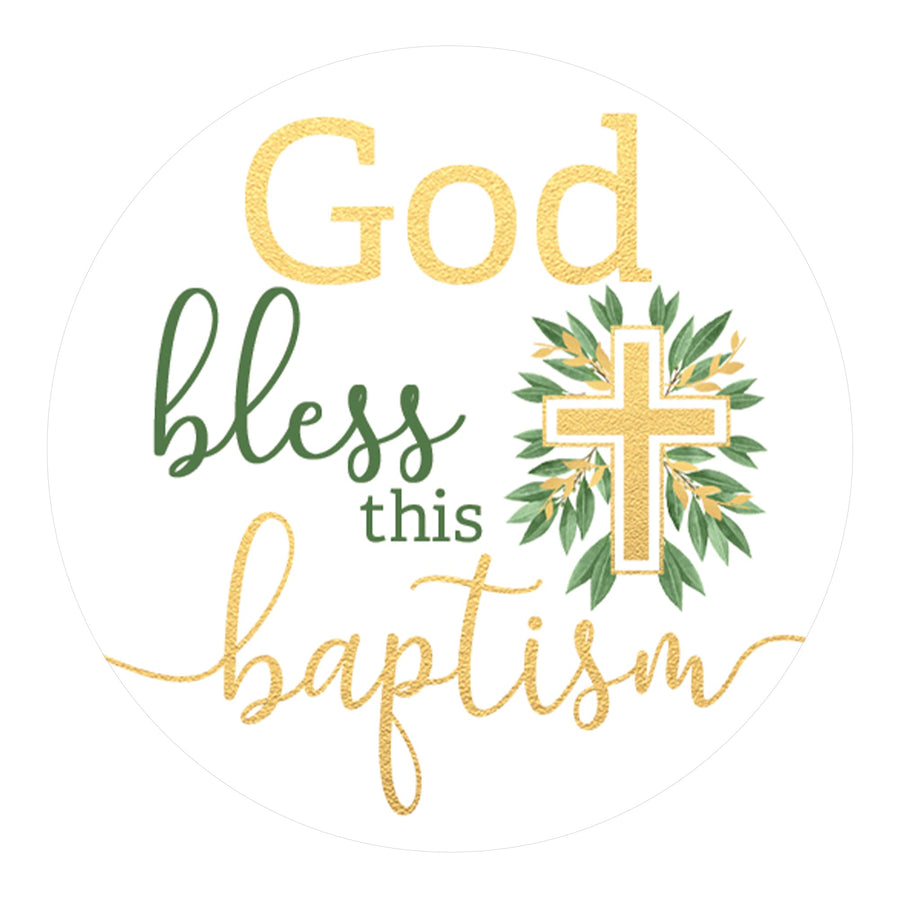 Greenery Baptism Favor Stickers - 1.75 in - 40 Labels
