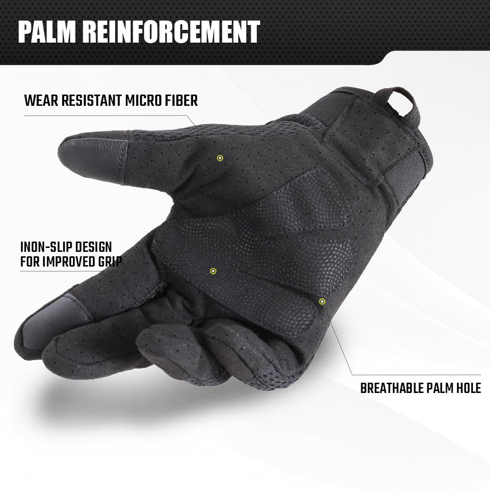 Tactical Gloves for Men Breathable Flexible Touch Screen Full Finger Gloves for Airsoft Paintball Motorcycle Cycling Camping Black M