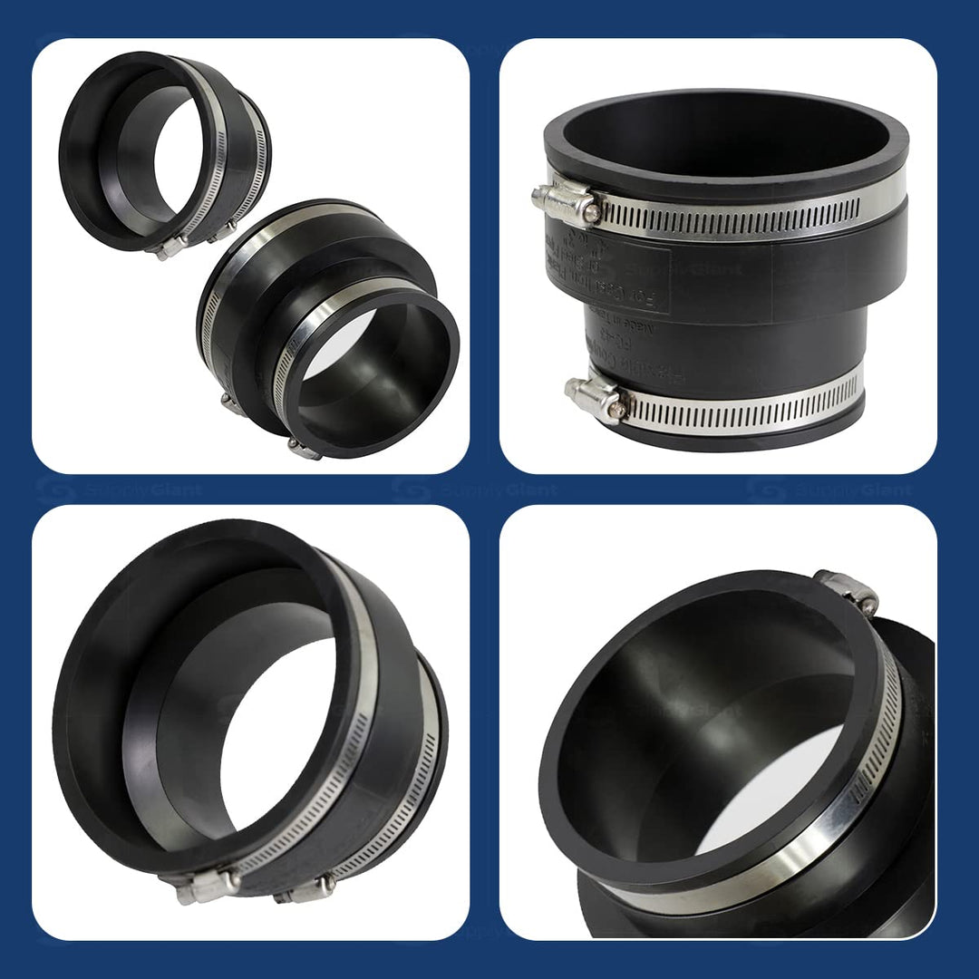 6I59 Flexible Pvc Reducing Coupling with Stainless Steel Clamps, 5.5 x 4.5Inner Diameter for 5 x 4 Nominal Pipe, Black