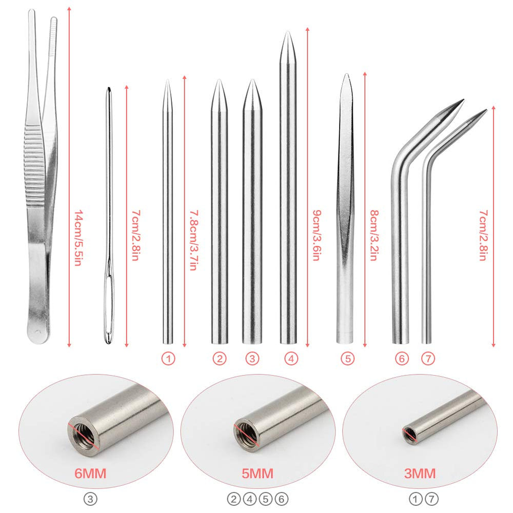 Paracord Tools, 13 Pack Paracord Stitching Paracord FID Set, Knotting Tool Paracord Supplies & Accessories Stainless Steel Lacing Needles Smoothing Tool Knotter with Marlin Spike (Black Sharp)