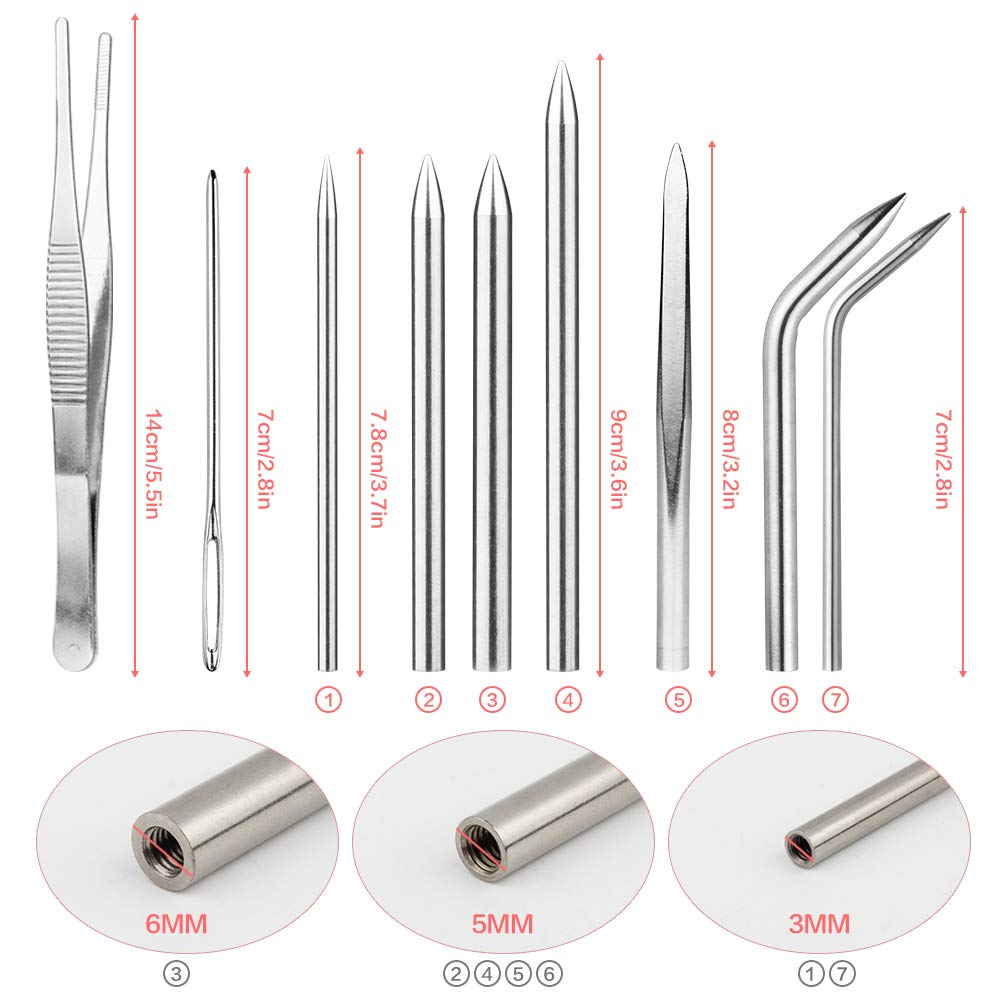 Paracord Tools, 13 Pack Paracord Stitching Paracord FID Set, Knotting Tool Paracord Supplies & Accessories Stainless Steel Lacing Needles Smoothing Tool Knotter with Marlin Spike (Black Sharp)